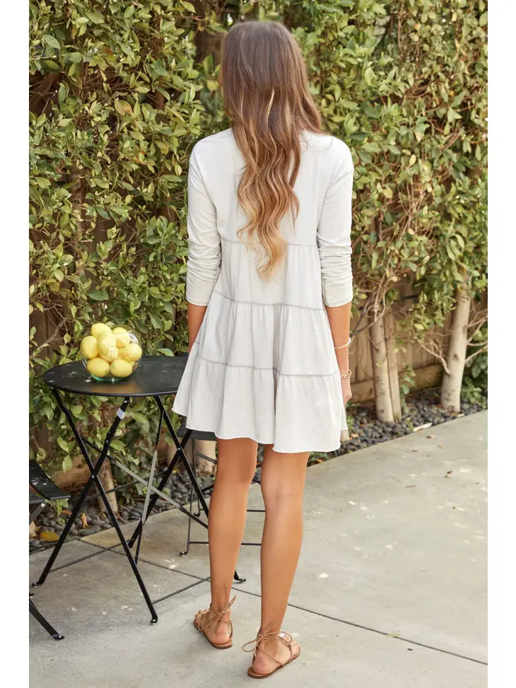 Italian Tiered Cotton Long-Sleeve Dress