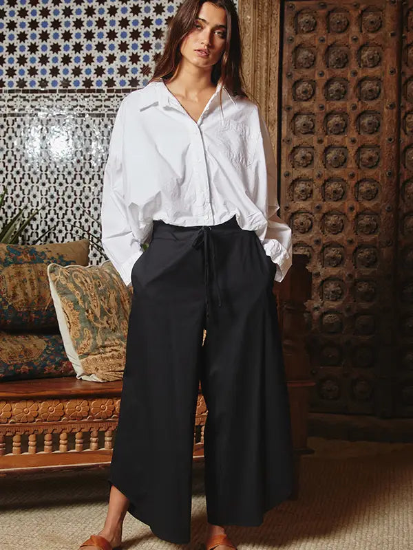 DRAWSTRING ELASTIC WAISTBAND WIDE LEG PANTS