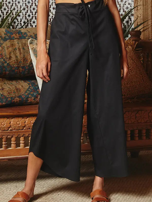 DRAWSTRING ELASTIC WAISTBAND WIDE LEG PANTS